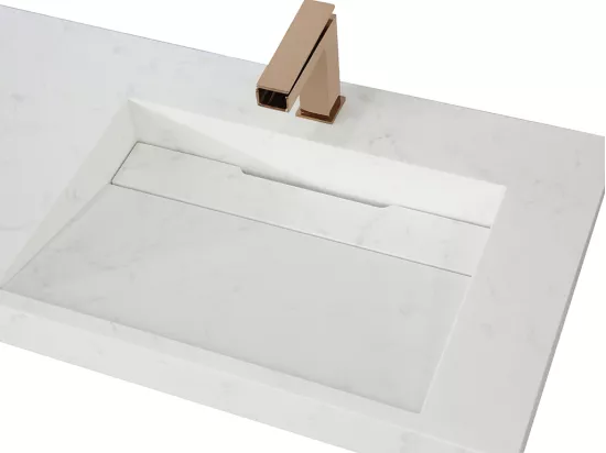 Double vasque suspendue en solid surface effet marbre blanc - KODIAK - L140.2 x l45.2 x H8 cm