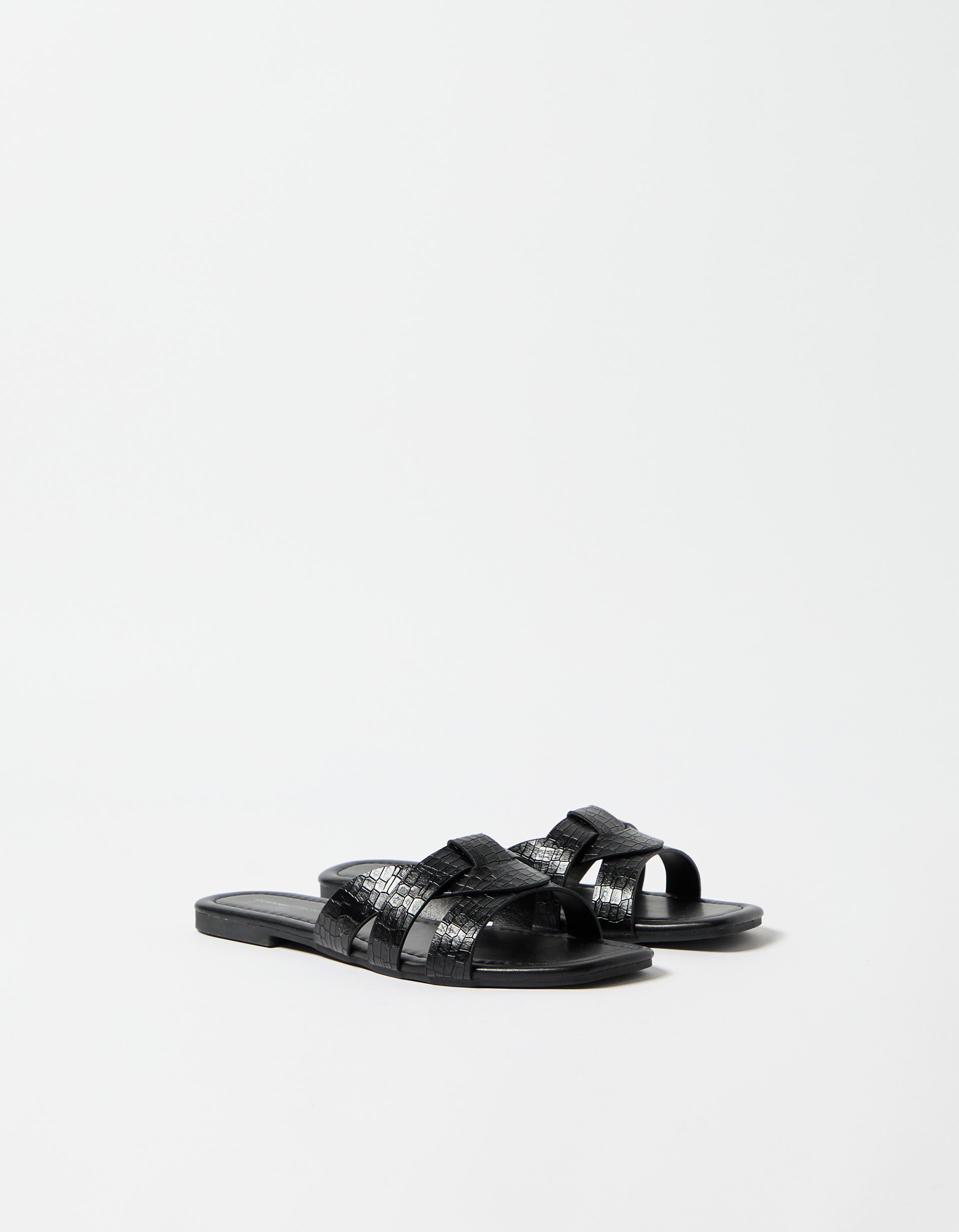 Sandálias Efeito Crocodilo, Mulher, Preto