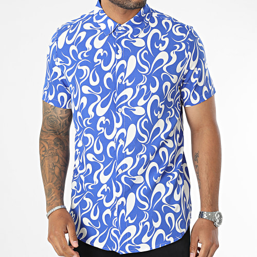 Chemise Manches Courtes Bleu Roi Blanc