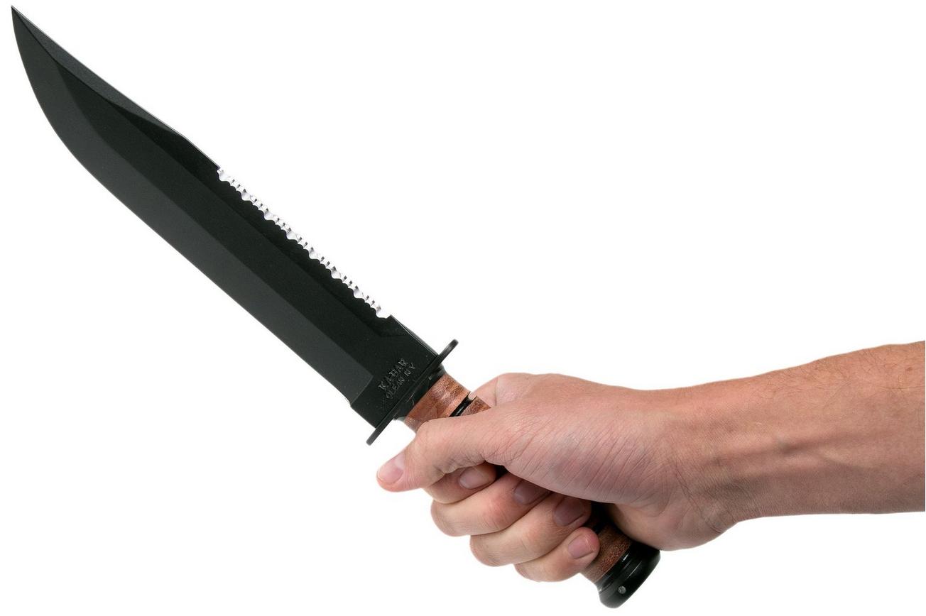 KA-BAR Big Brother 2217 deels gekarteld, vaststaand mes, lederen foedraal
