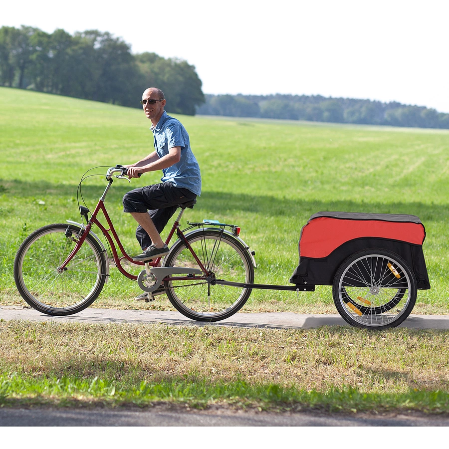HOMCOM Transportanhänger fürs Fahrrad rot, schwarz