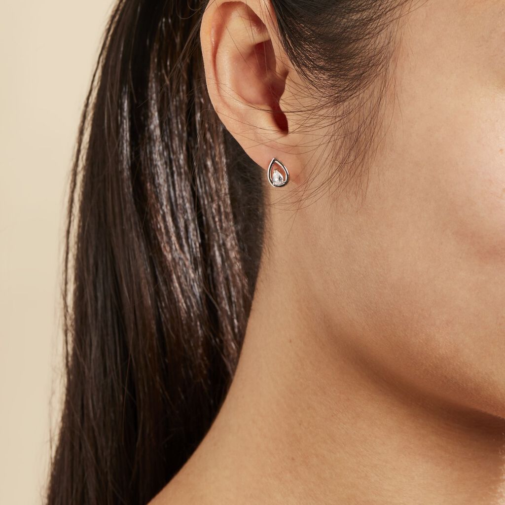 Boucles D'oreilles Puces Argent Blanc Temusio Oxydes De Zirconium