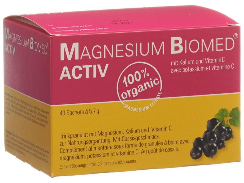 Biomed Magnesium Activ 40 Beutel Vegane Nahrungsergänzung mit Magnesium, Kalium und Vitamin C