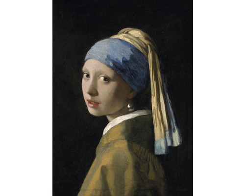 Canvasprint van een meisje met pareloorbellen, 70x100 cm