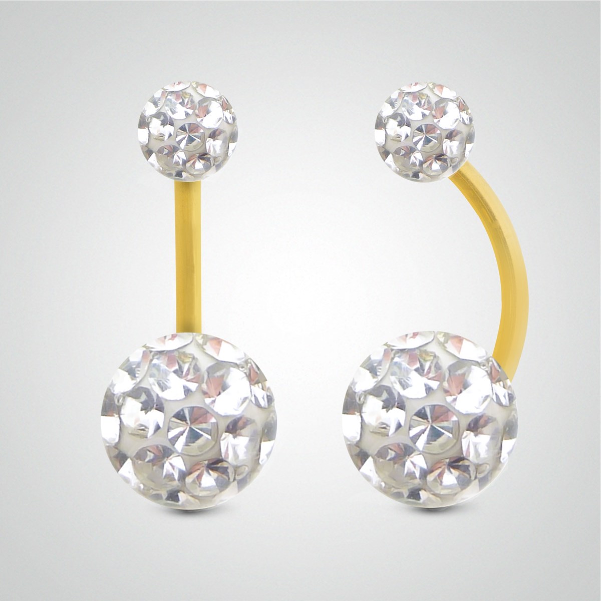 Piercing de nombril en or jaune et cristal de Swarovski blanc (grand modèle)