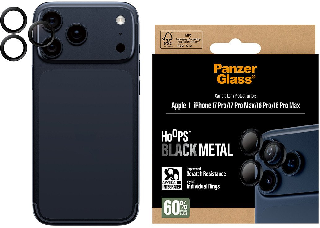 Hoops iPhone 17 Pro / 17 Pro Max Kameraschutz Objektiv Ring Protector Abdeckung (PG43455) - Schwarz