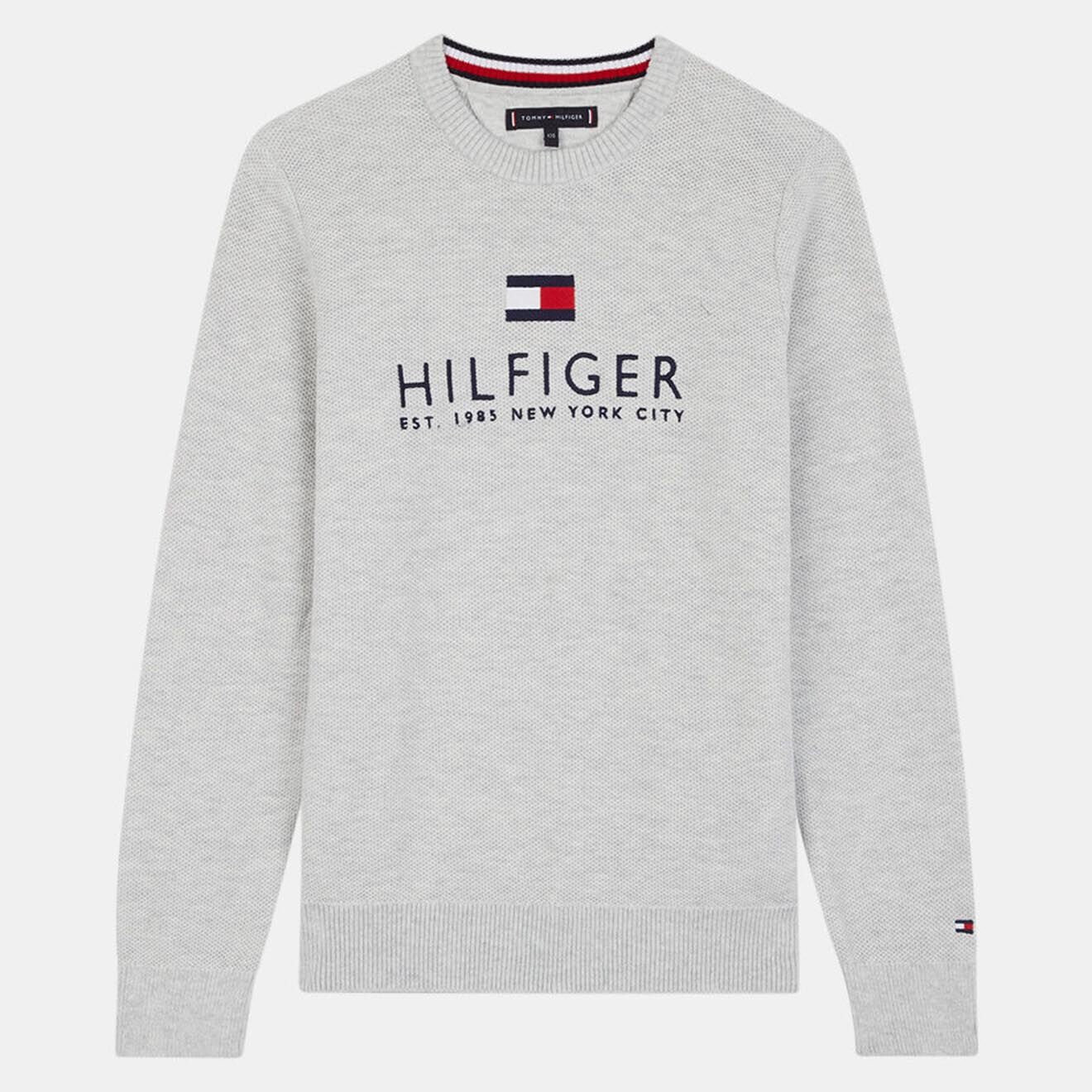 Tommy Hilfiger Pull en Maille de coton à  logo devant gris