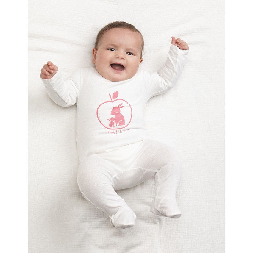 Dors-bien manches longues print lapin pour bébé fille - Ecru