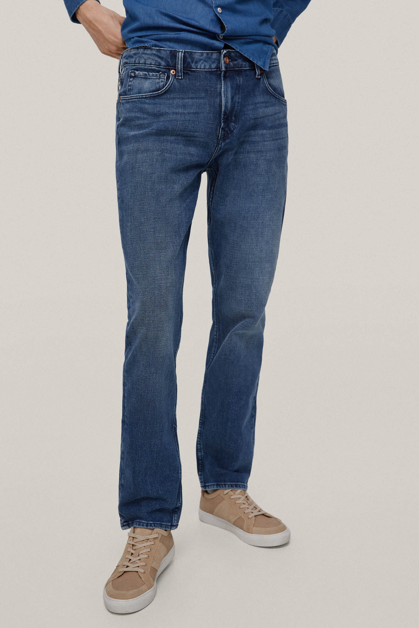 Calça jeans premium flexível de corte regular - Azul
