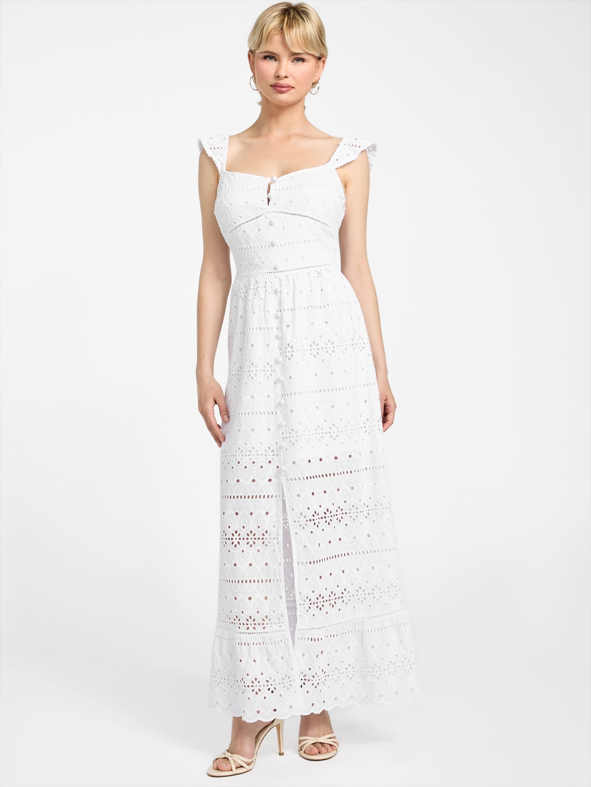 Vestido longo Elvire com detalhes em ilhós