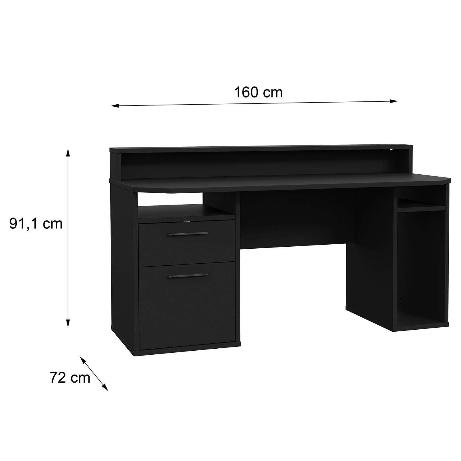 Gaming-Schreibtisch - schwarz-matt - 160 cm breit