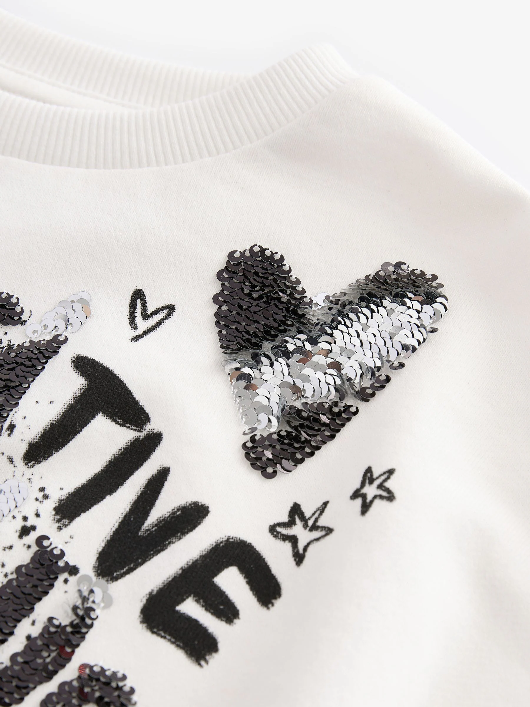 Ecru - Pailletten graffiti 100% katoenen Sweatshirt (3-16jr)
