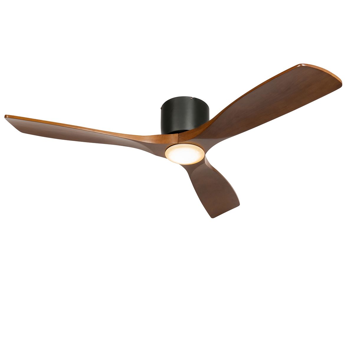 Plafondventilator zwart met hout 131.5cm incl. LED dimbaar met afstandsbediening - Jerri