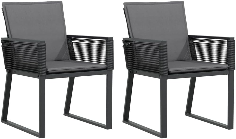 Gartenstühle mit Kissen 2 STK. Schwarz Poly Rattan PE Geflecht Stahlrahmen Bequem Langlebig Wetterfest