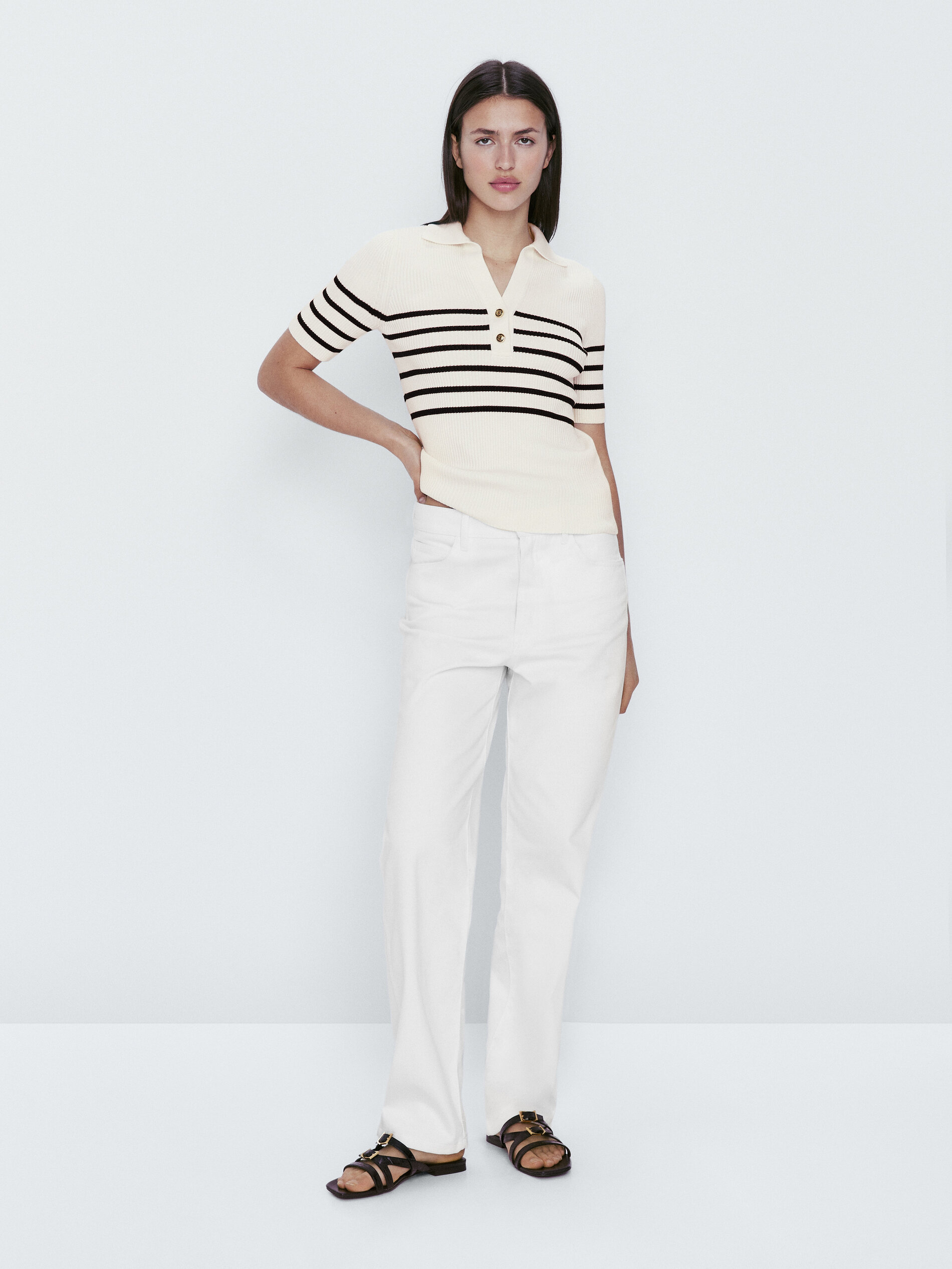 Suéter de gola alta canelado listrado - OFF-WHITE