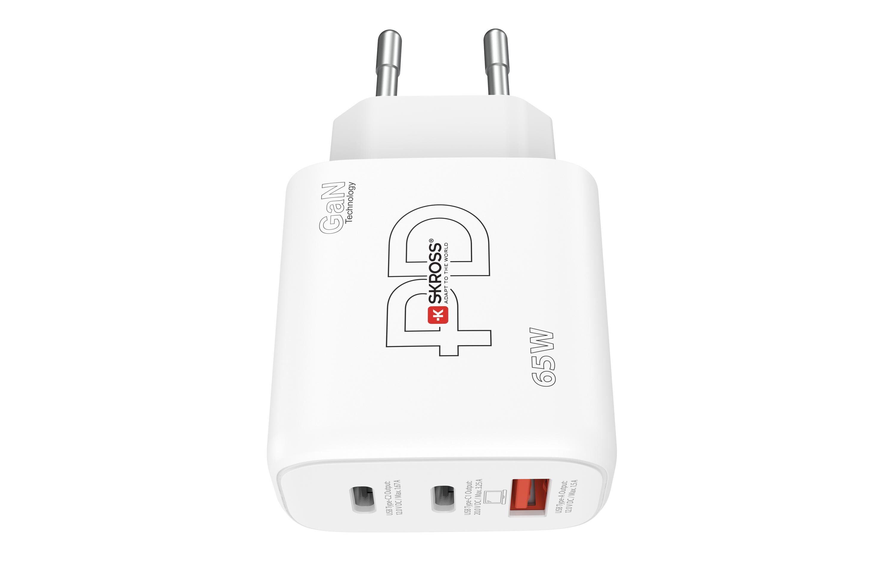 USB-Wandladegerät GaN EU, 2x USB-C, 1x USB-A, 65 W, WeissUltrakleines, leistungsstarkes USB-Ladegerät mit 65 W Leistung