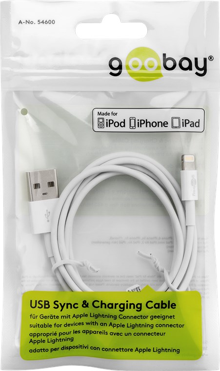 (1m) 1A MFi USB A auf Lightning Ladekabel Datenkabel (54600) - Weiss