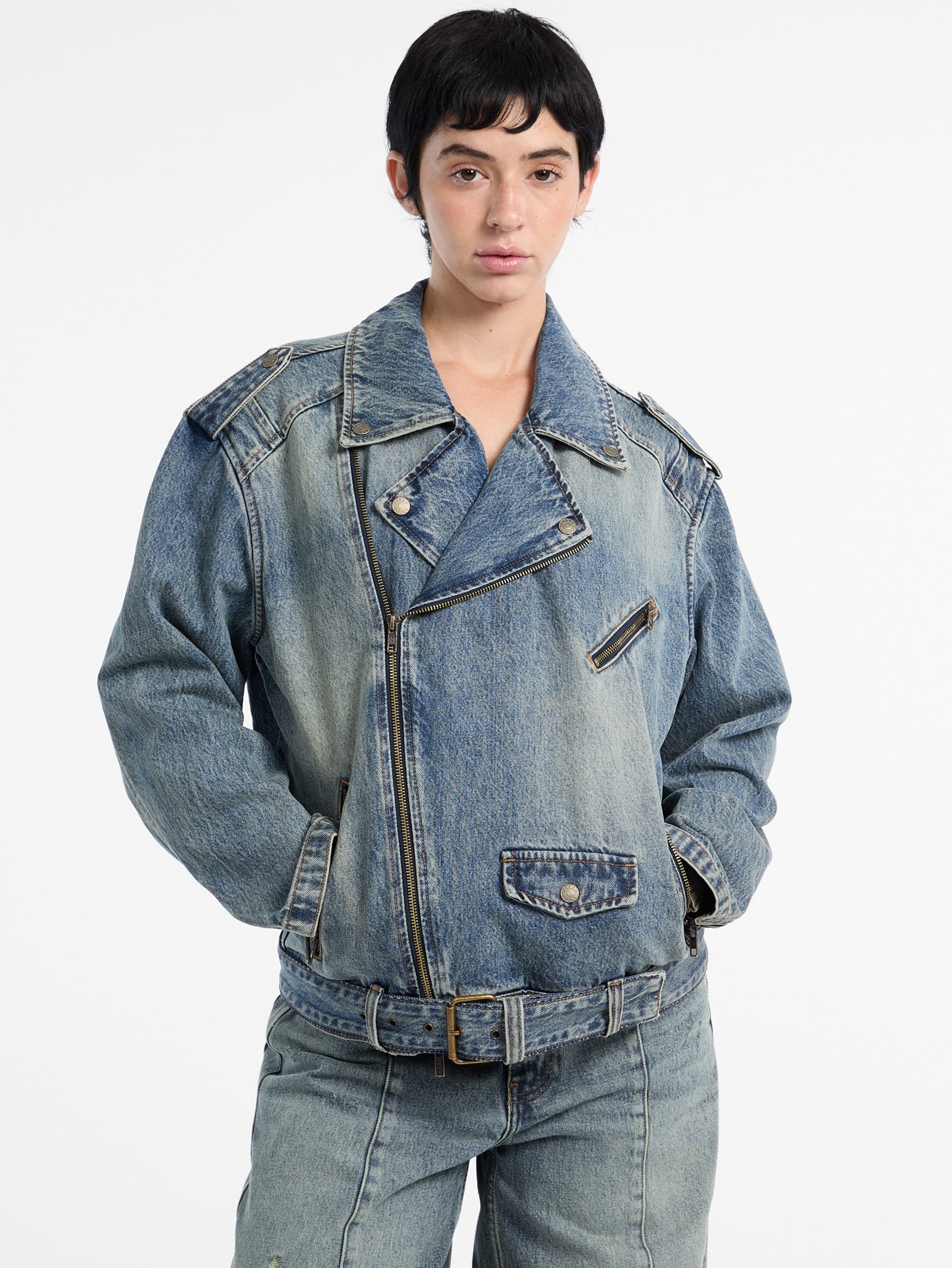 Jaqueta de couro jeans estilo motociclista GUESS Originals