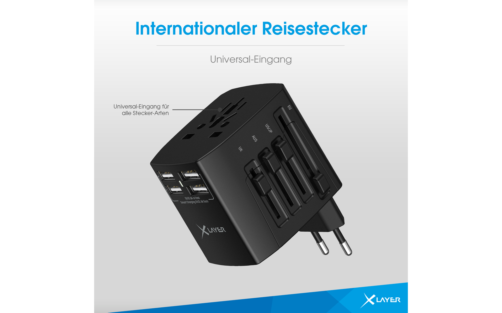 XLayer Internationaler Reisestecker weltweit schwarz