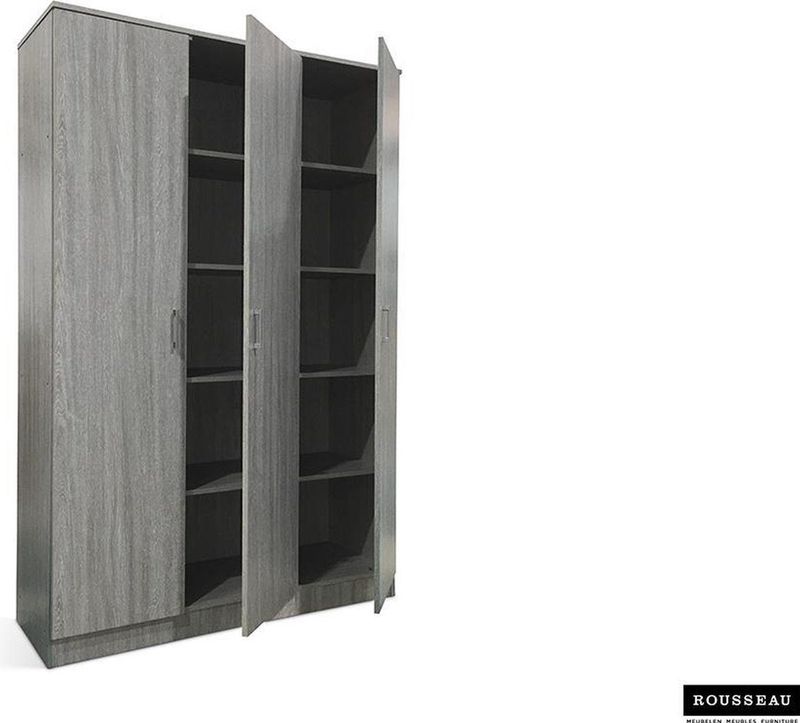 Ray - Opbergkast - Grijze Eik - 120 cm - 3 Deuren - 4 Legplanken