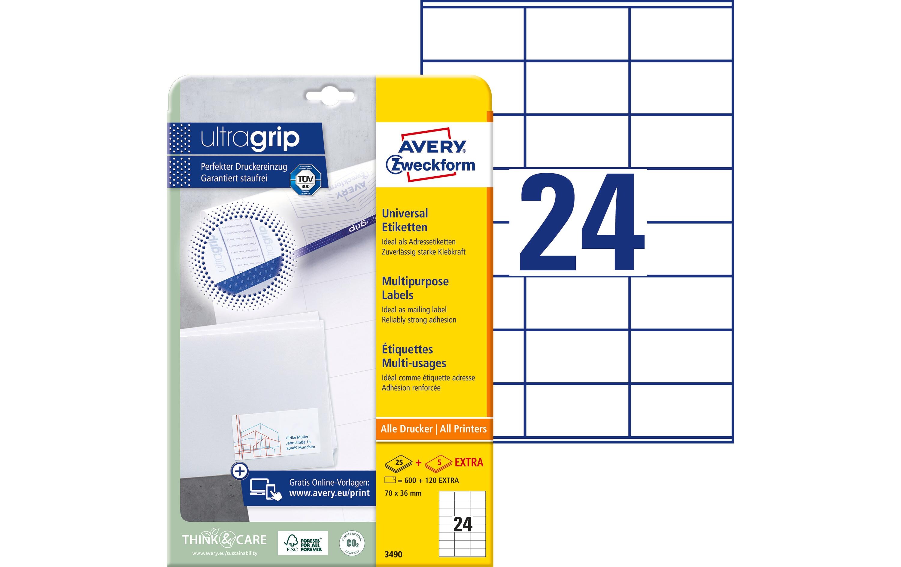 Universal-Etiketten 3490 70 x 36 mm, 25 BlattWeisse Aufkleber, permanent haftend