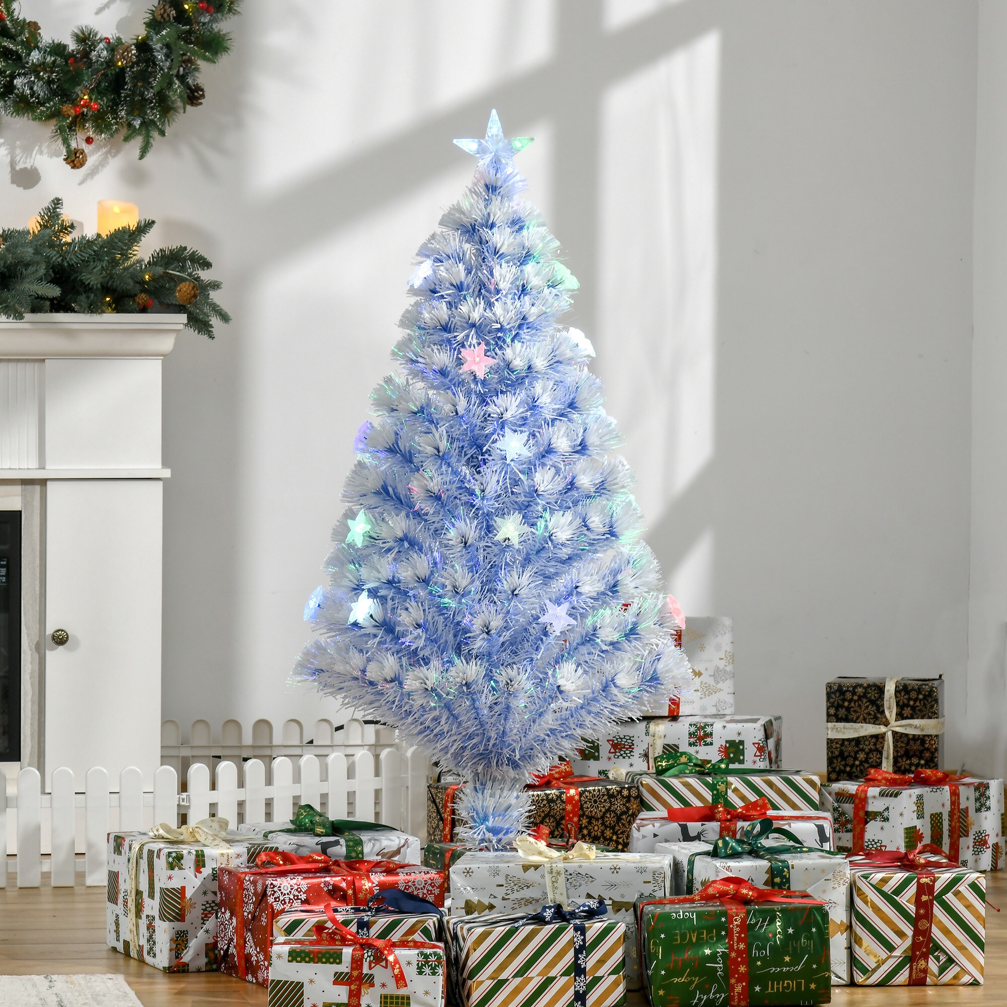 HOMCOM Künstlicher Weihnachtsbaum mit LED Sternen bunt Ø60 x 120H cm