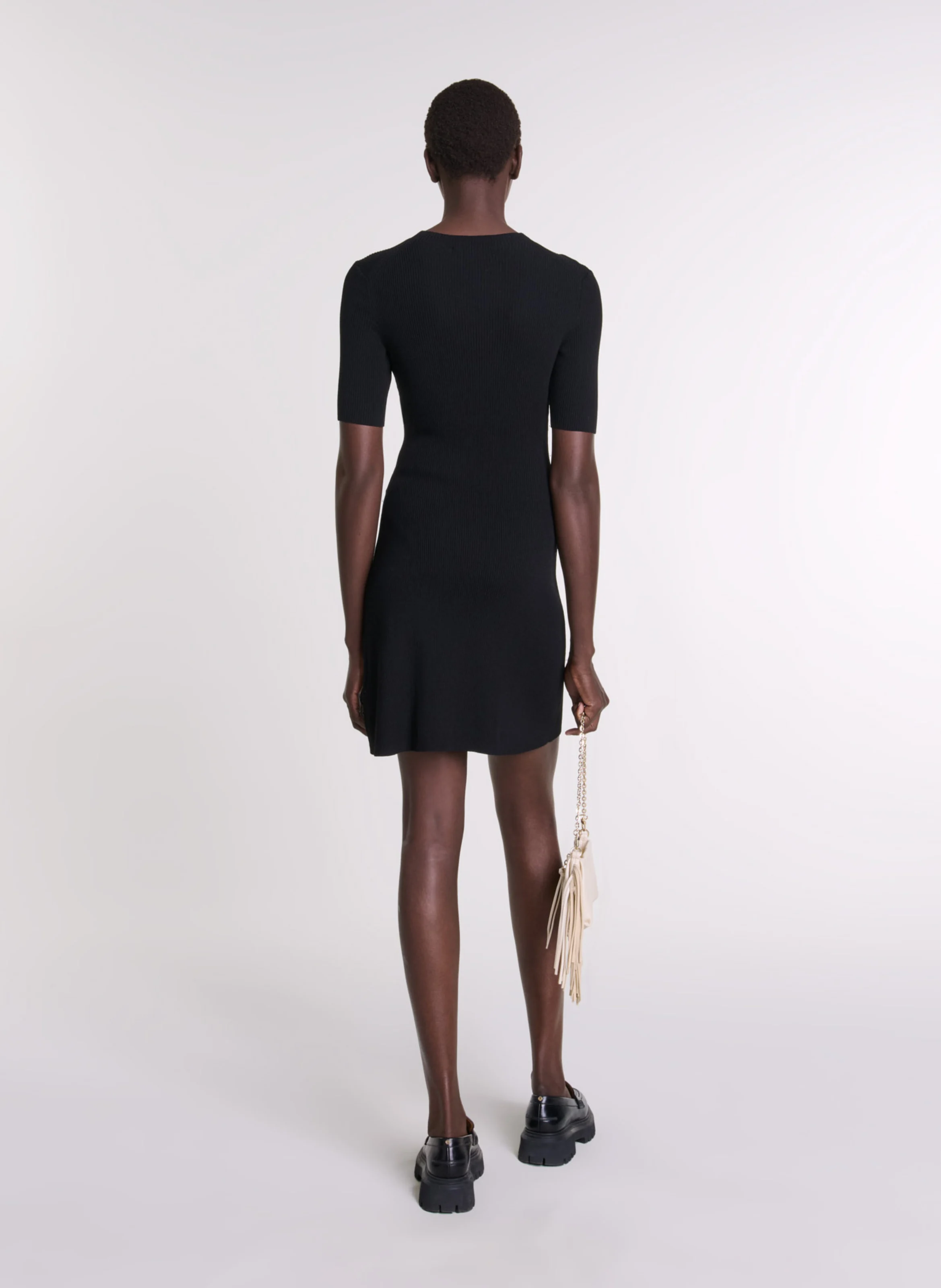 Robe courte col rond en maille | Noir