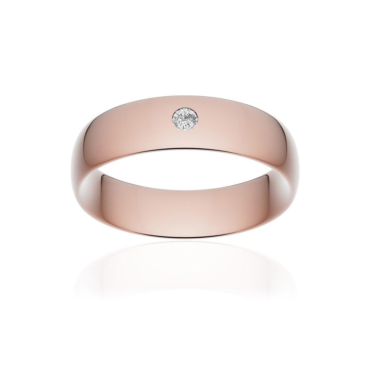 Alliance or 750 rose poli demi-jonc confort 6mm diamant brillant