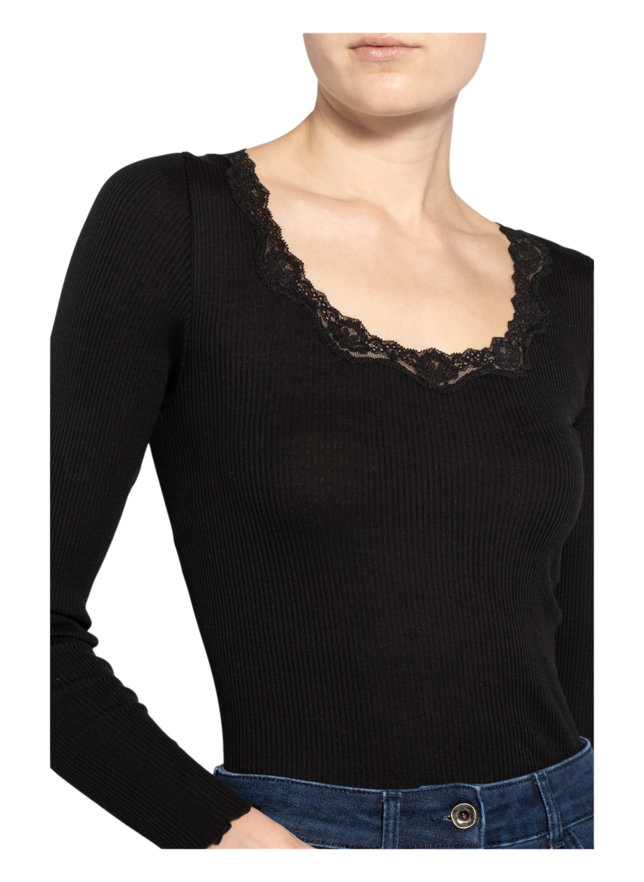 rosemunde Longsleeve BABETTE aus Seide mit Spitzenbesatz