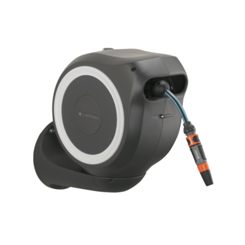 Gardena wandslangenbox Roll Up 15 grijs/wit meter incl. tuinspuit