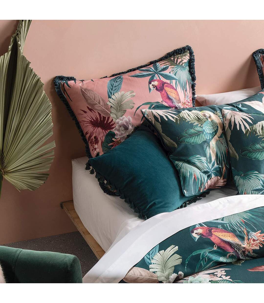 Linen House - Parure de lit FERNANDA (Vert / Rose) - UTRV1731