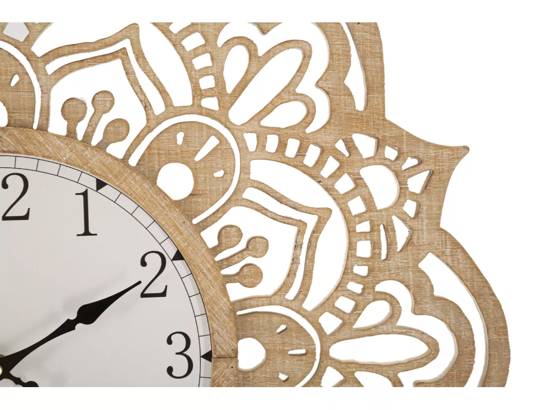 Horloge murale sculptée en bois marron Ø cm 60x4,5