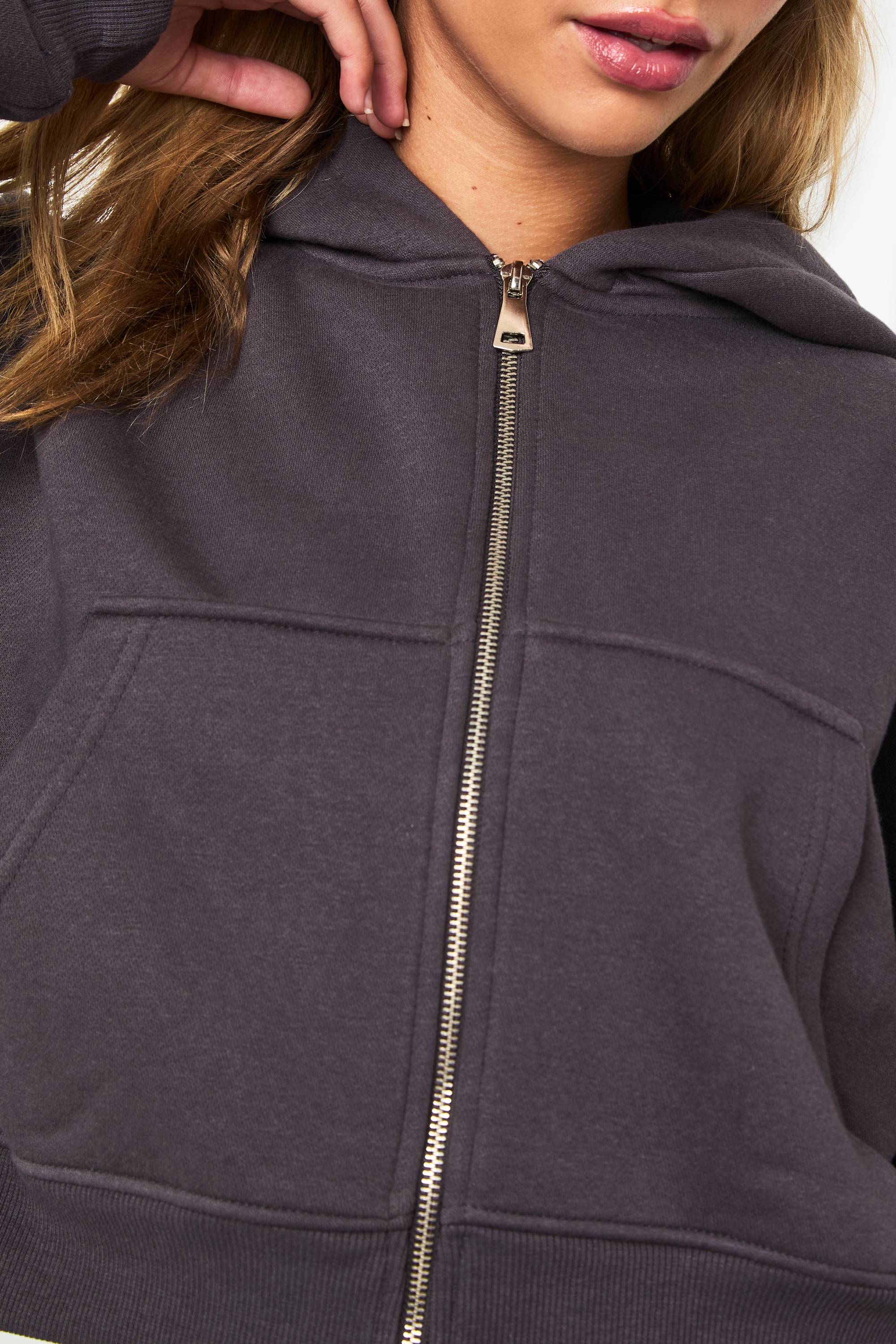 boohoo Sweat à capuche oversize à zip et manches ballon, style boxy