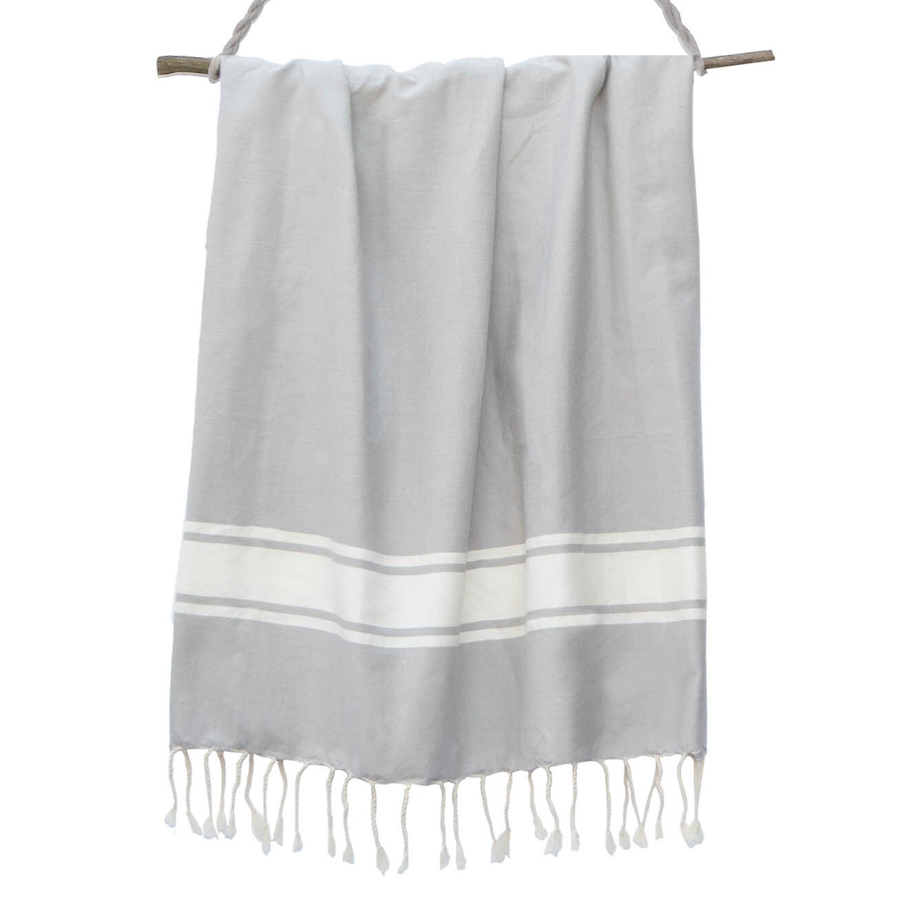 Febronie Fouta Traditionelle St Tropez gris perle/blanc - 100x200 cm