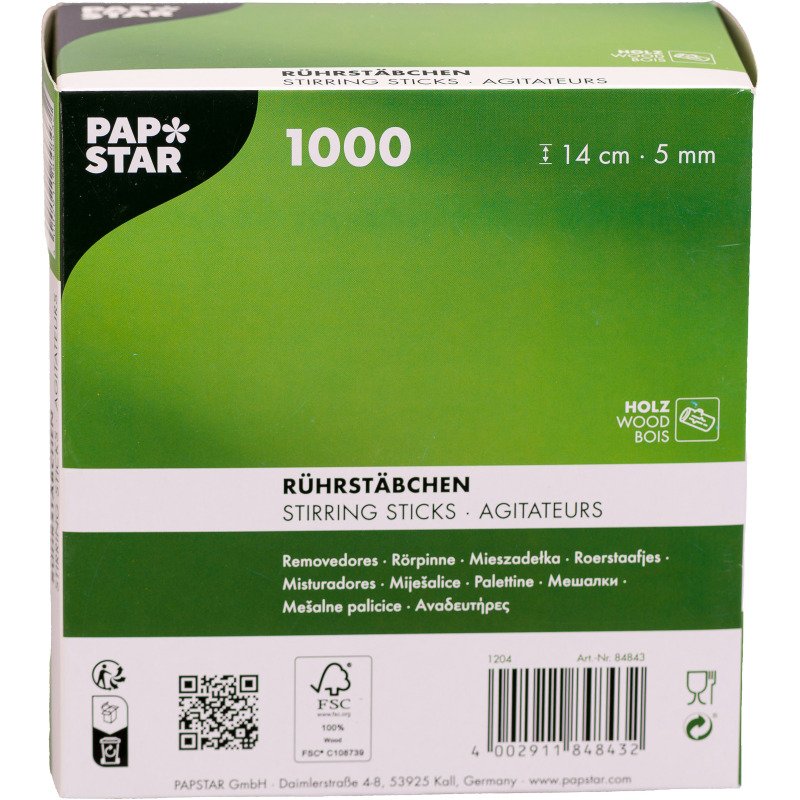 Agitateurs en bois, longueur 140 mm - Boite de 1000