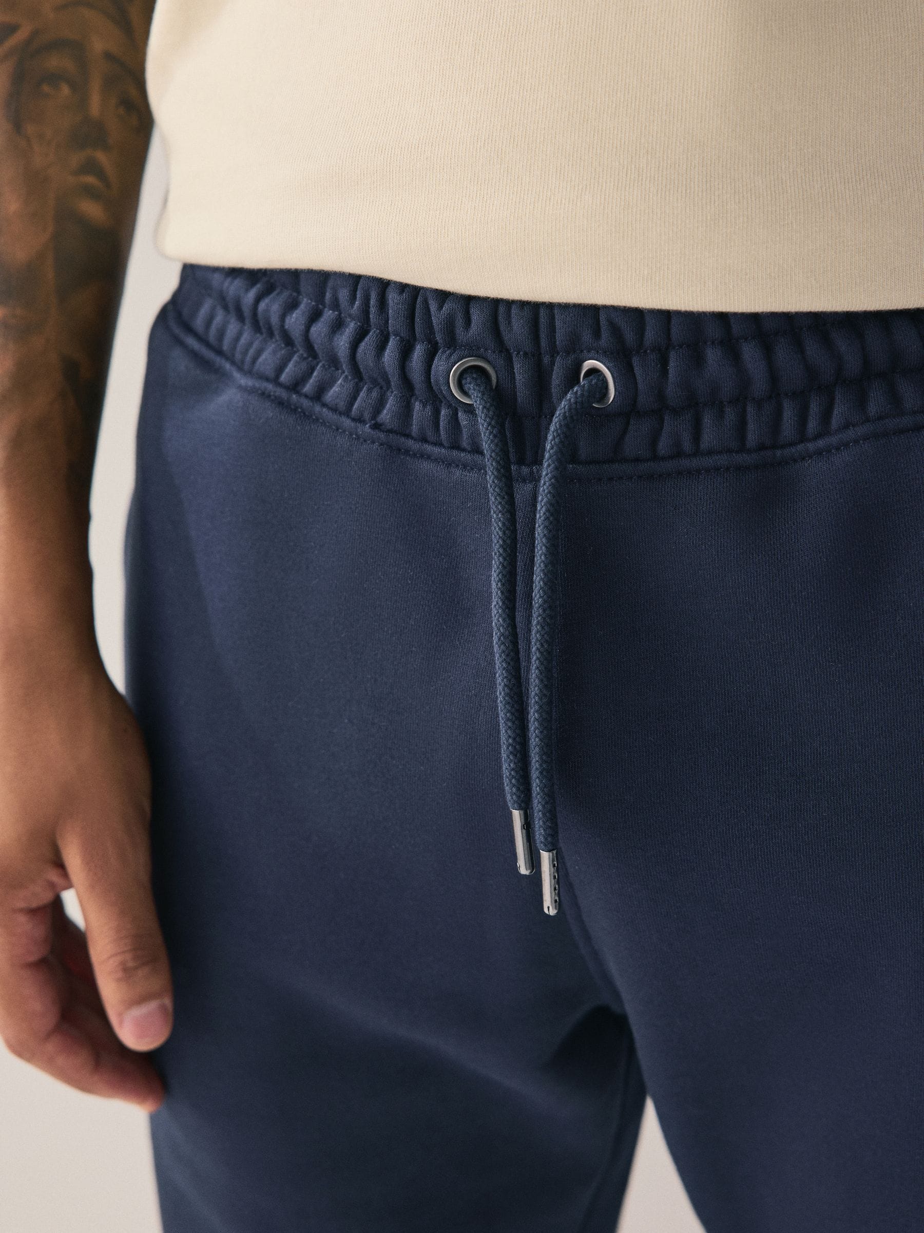 Donkerblauw - Slim Fit - Katoenrijke Jersey Joggingbroeken