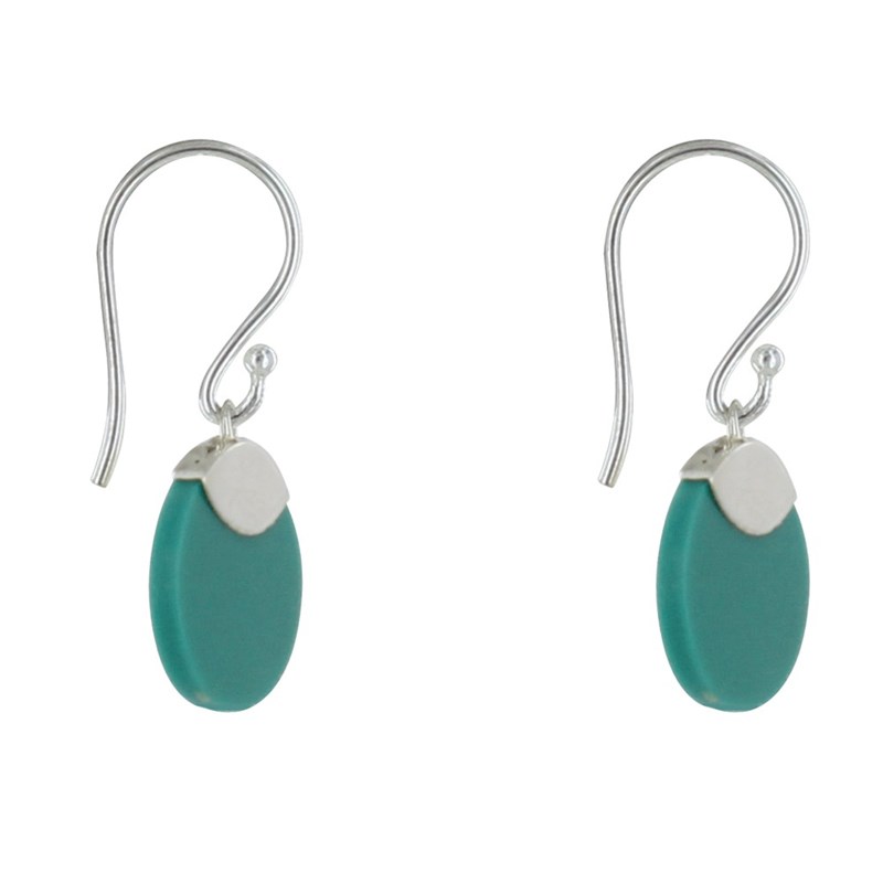 Boucles d'Oreilles Argent Petit Disque en Résine Couleur Turquoise