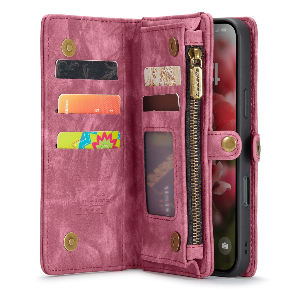 iPhone 16 2in1 Leder Tasche   Magnet Hardcase Karten Etui - Rot