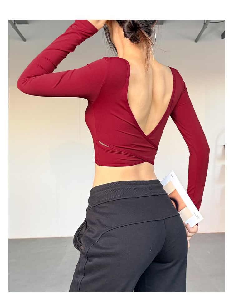 Faiar - Lange mouwen V-hals effen crop sporttop
