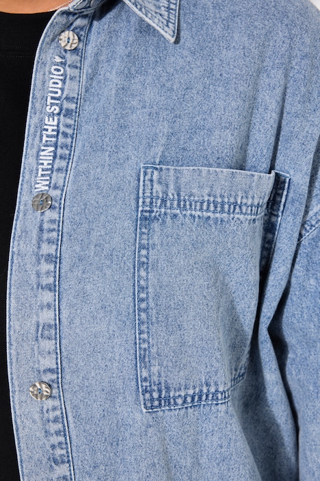 Jeanshemd, oversized, Knopfleisten-Stickerei