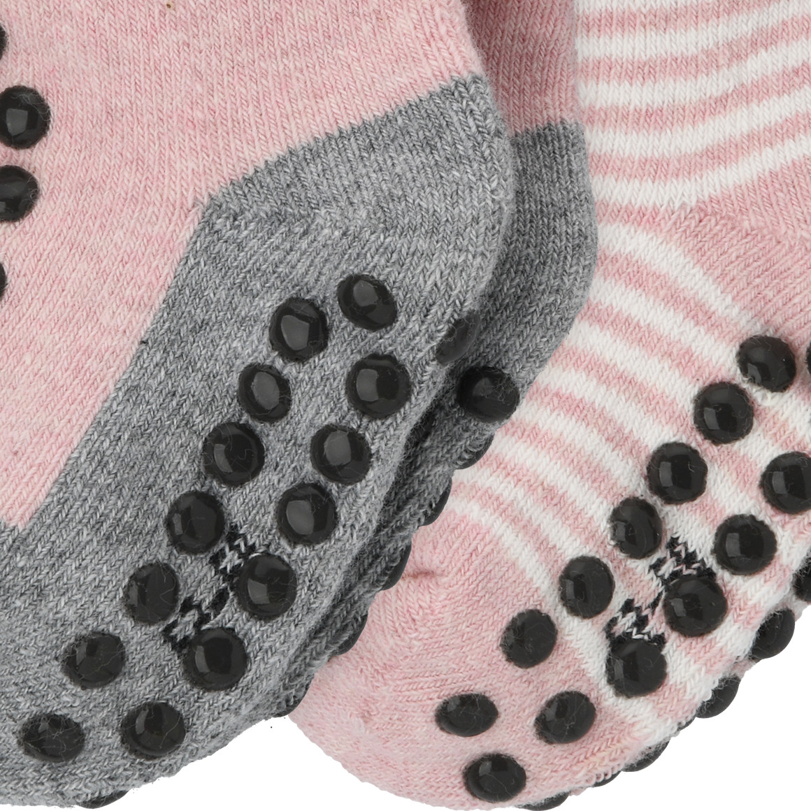 Topomini 2 Paar Baby Krabbelsocken mit Frottee rosa / hellgrau