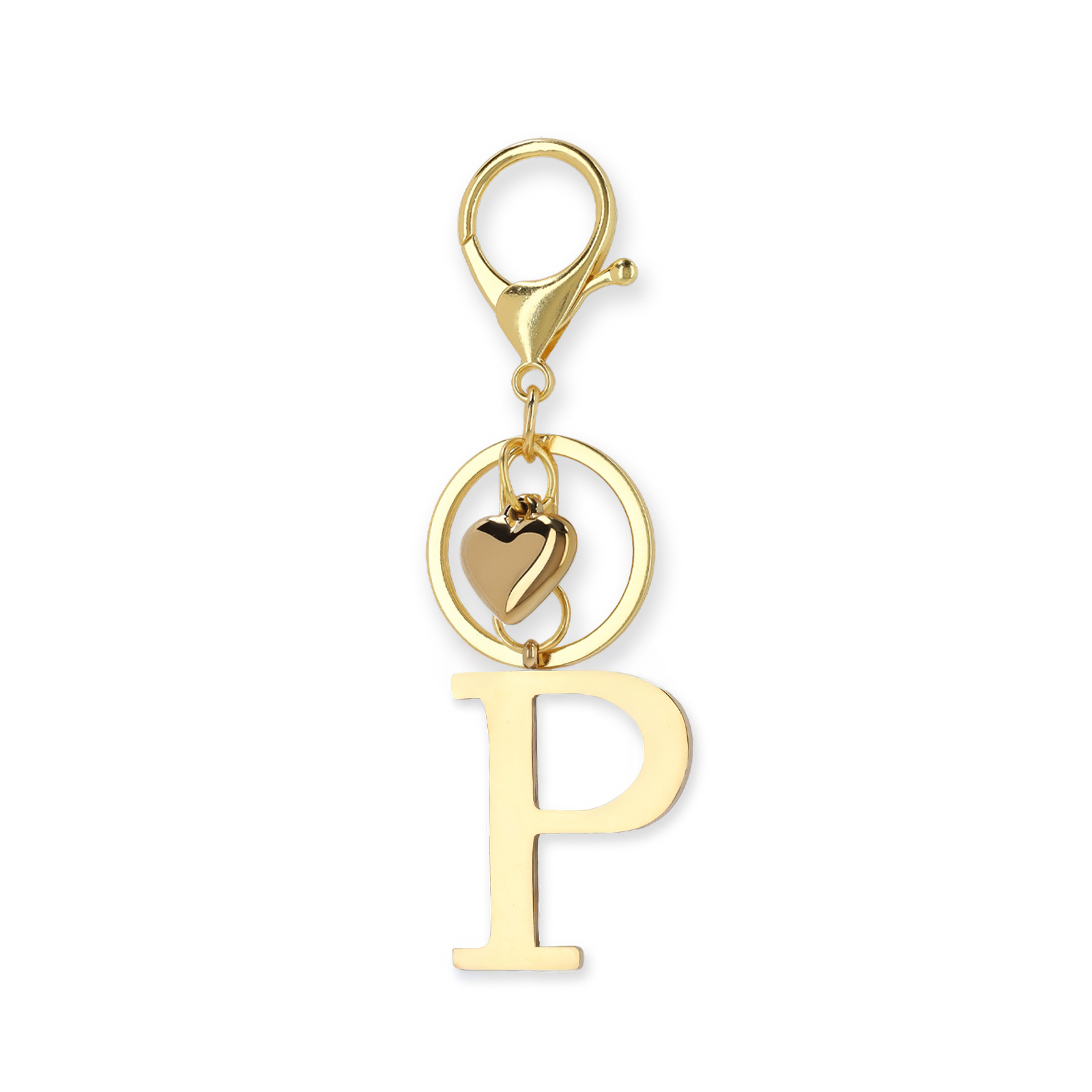 Goudkleurige bag charm letter P
