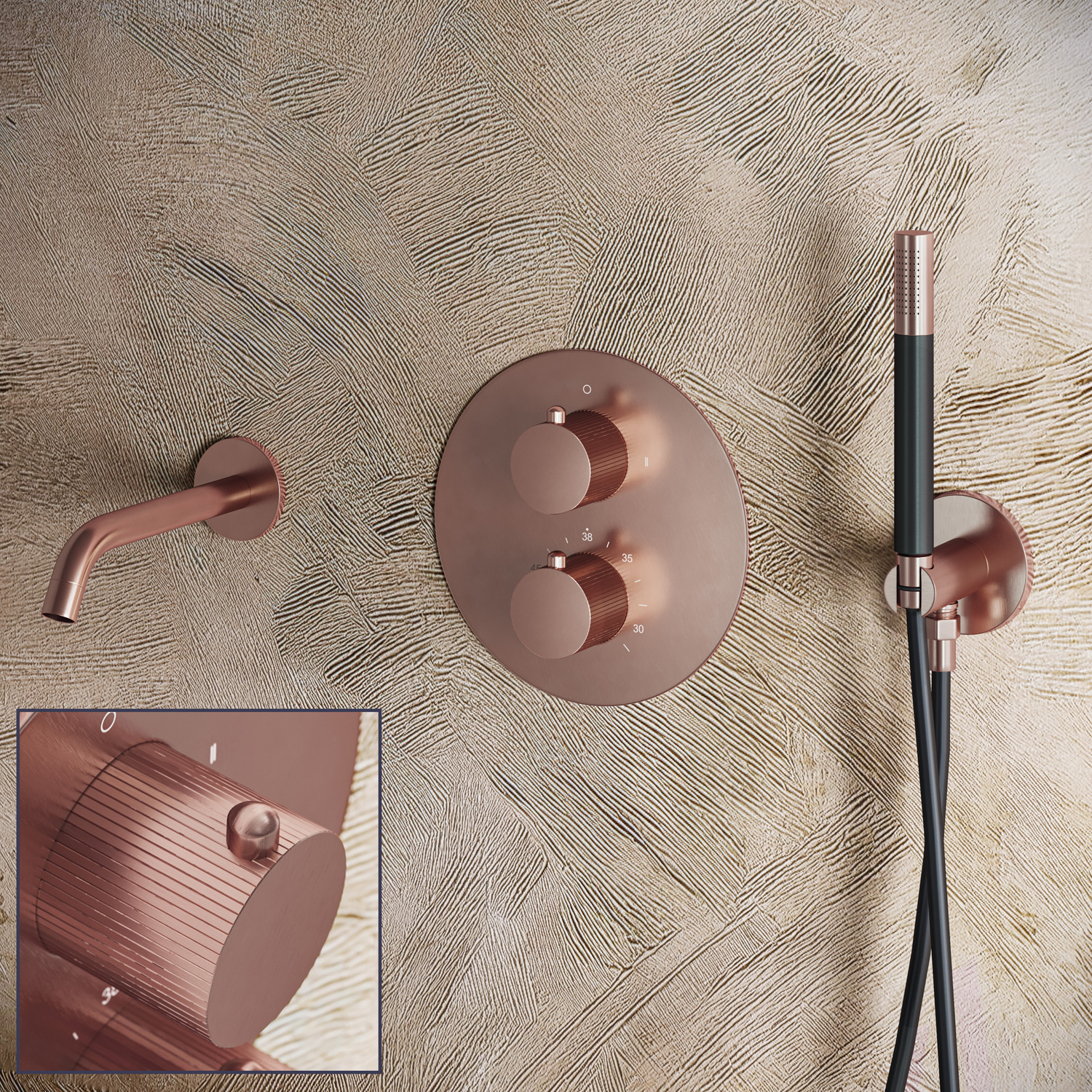 Saniclear Copper Stripes Pro inbouw badkraan rond geborsteld koper