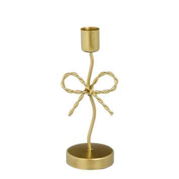 Kandelaar kaars met strik goud metaal 6,5 x 18 cm