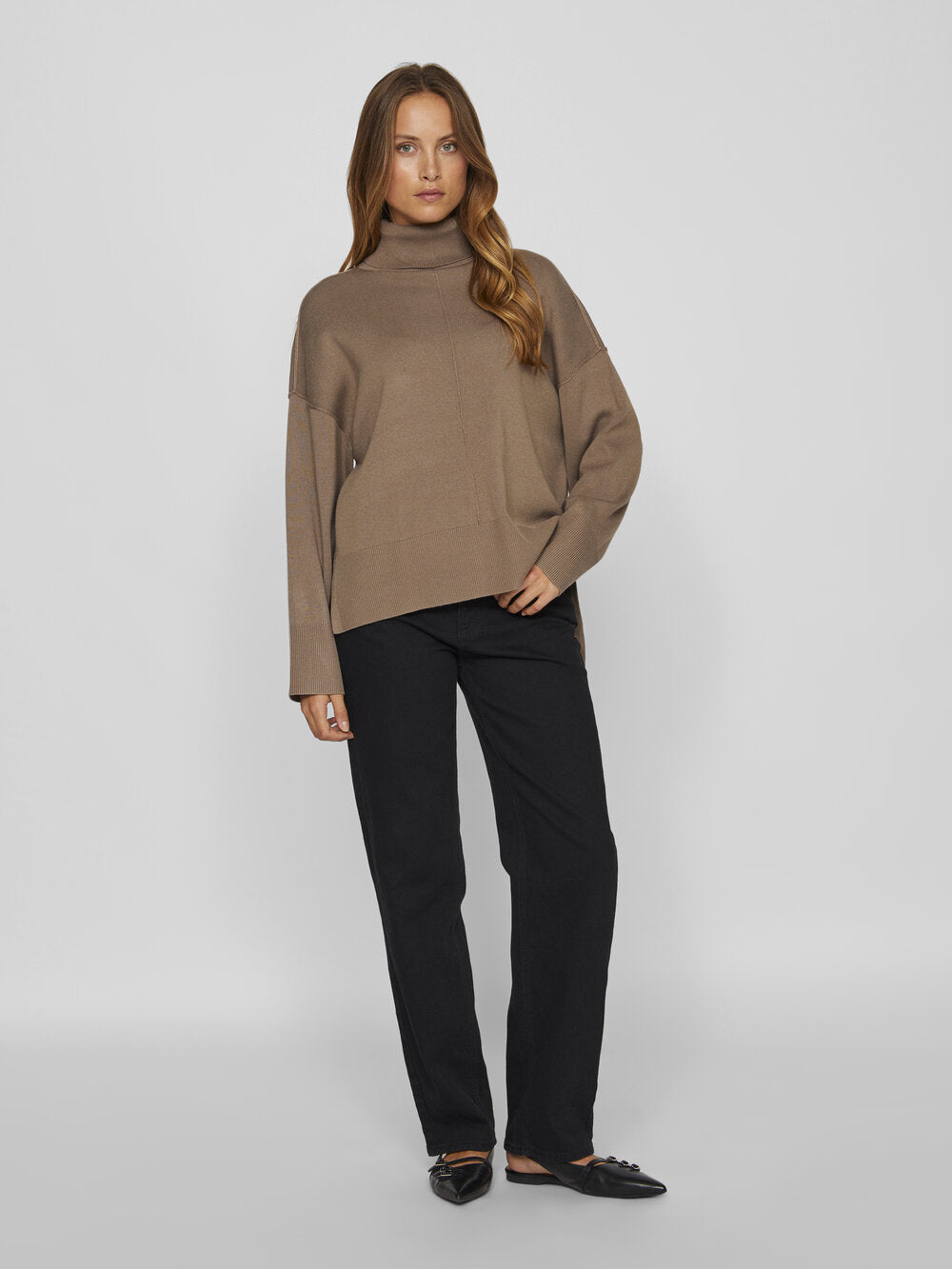 Vila  Viostria Rollneck L/S striktrøje - Fossil