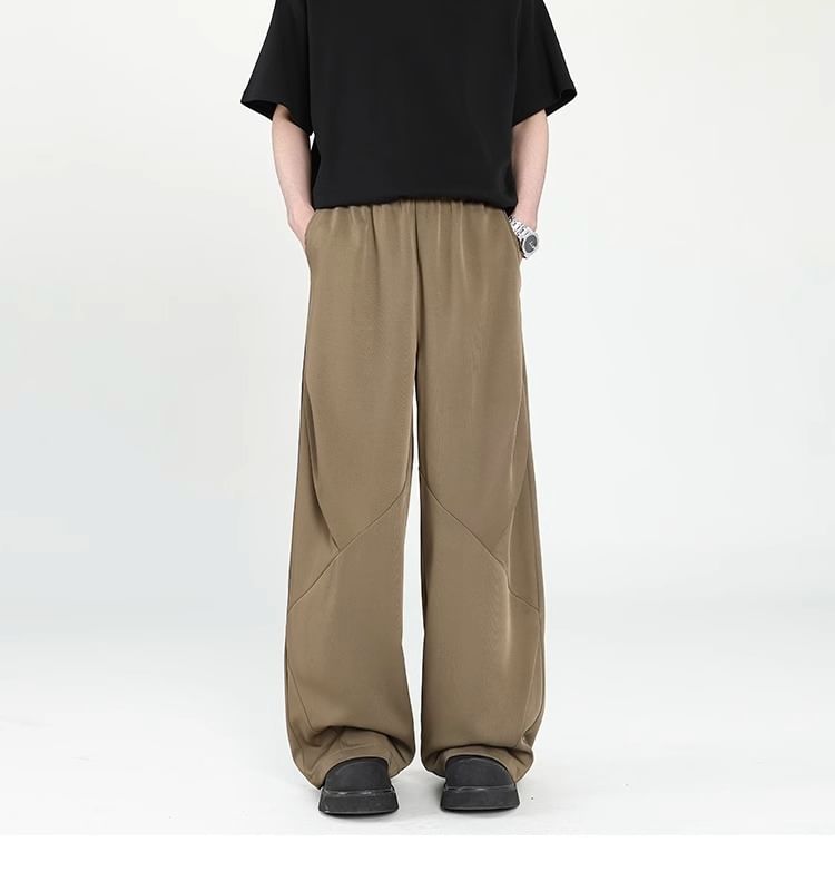 emeisa - Mid Rise Plain Panel Straight Leg Broek