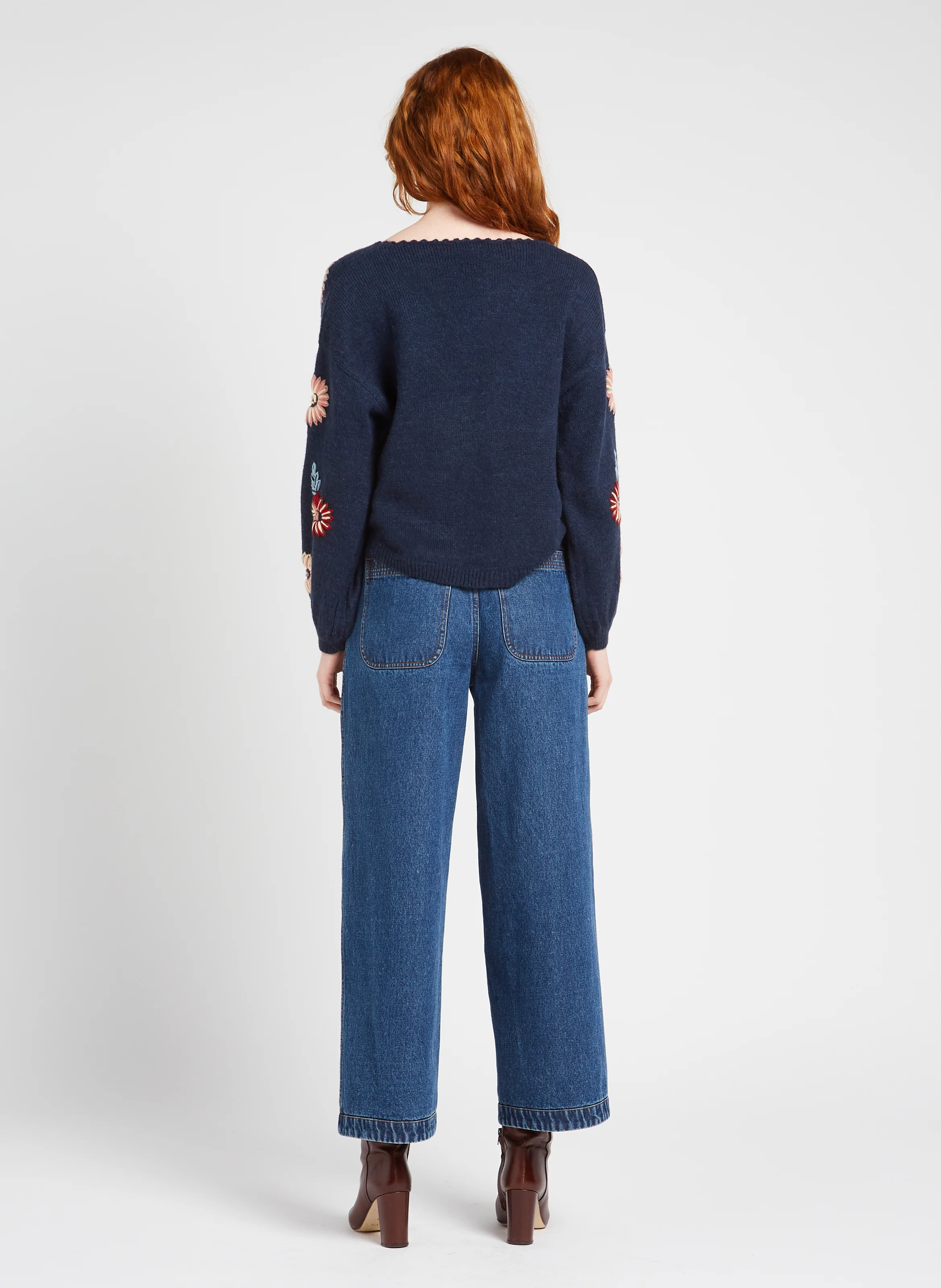LUMIA - Cardigan col Và motif floral | Bleu