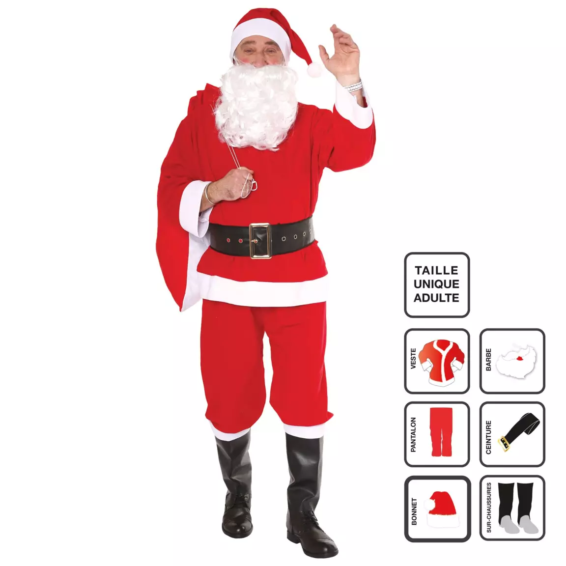 Déguisement Père Noël pour adulte 6 pièces Rouge