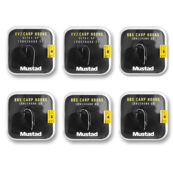 Mustad Long Shank 40 Carp Hooks Pack Karperhaken (6 packages   Multi Box)