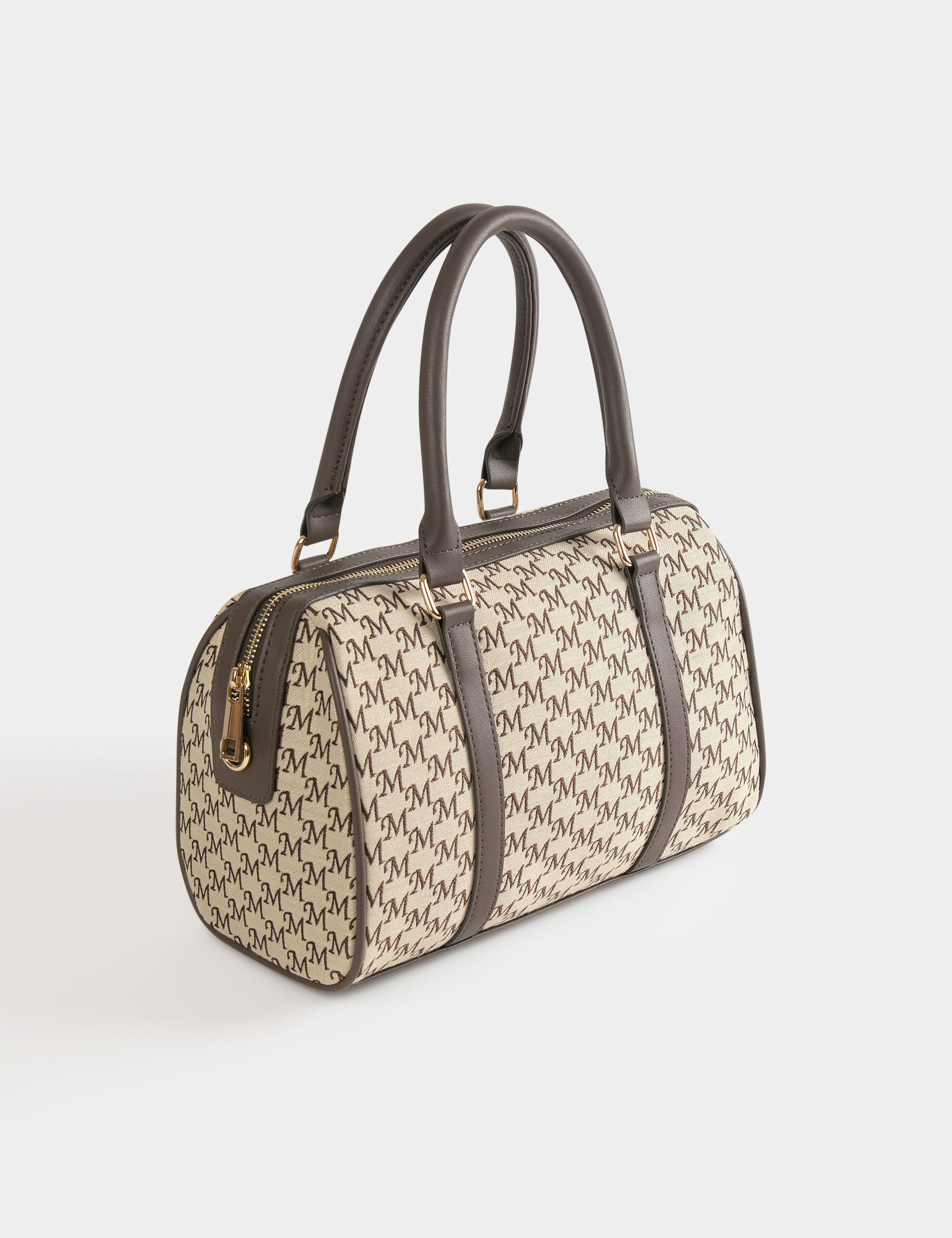 Sac bowling imprimé monogramme beige femme - beige